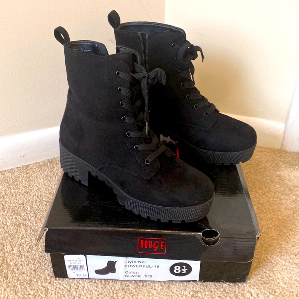 Soft faux suede combat style bootie